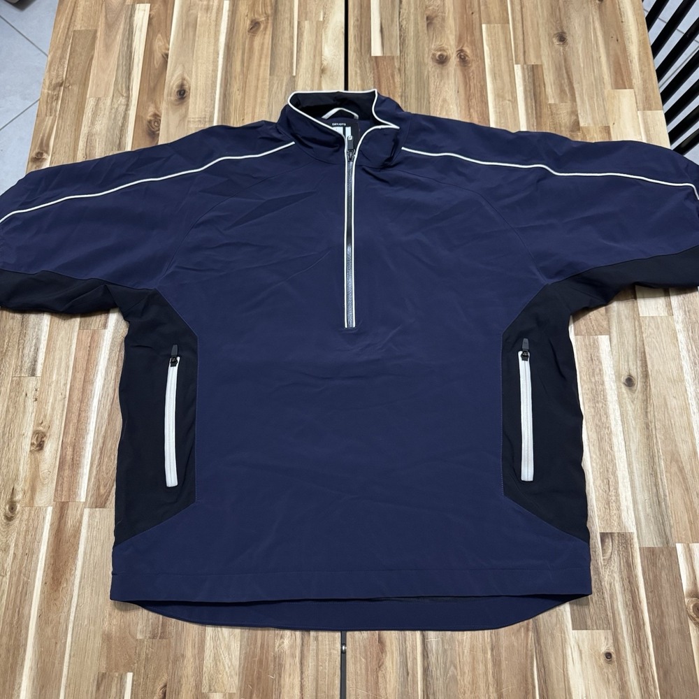 FootJoy DryJoys Tour Collection Mens L 1/4 Zip Golf Pullover Navy Colorblock